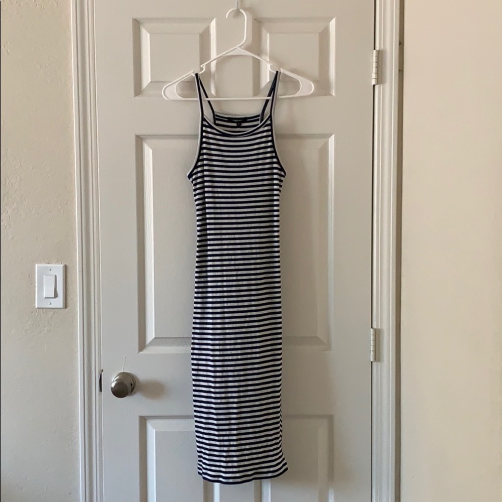 Halter white & navy blue stripped midi dress